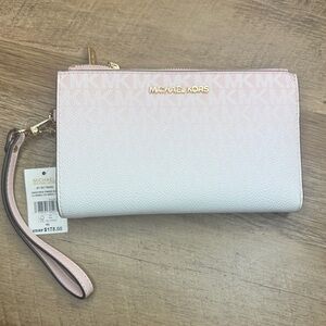 Michael Kors Large Double Zip Pink Blush  Ombre Wristlet Clutchp